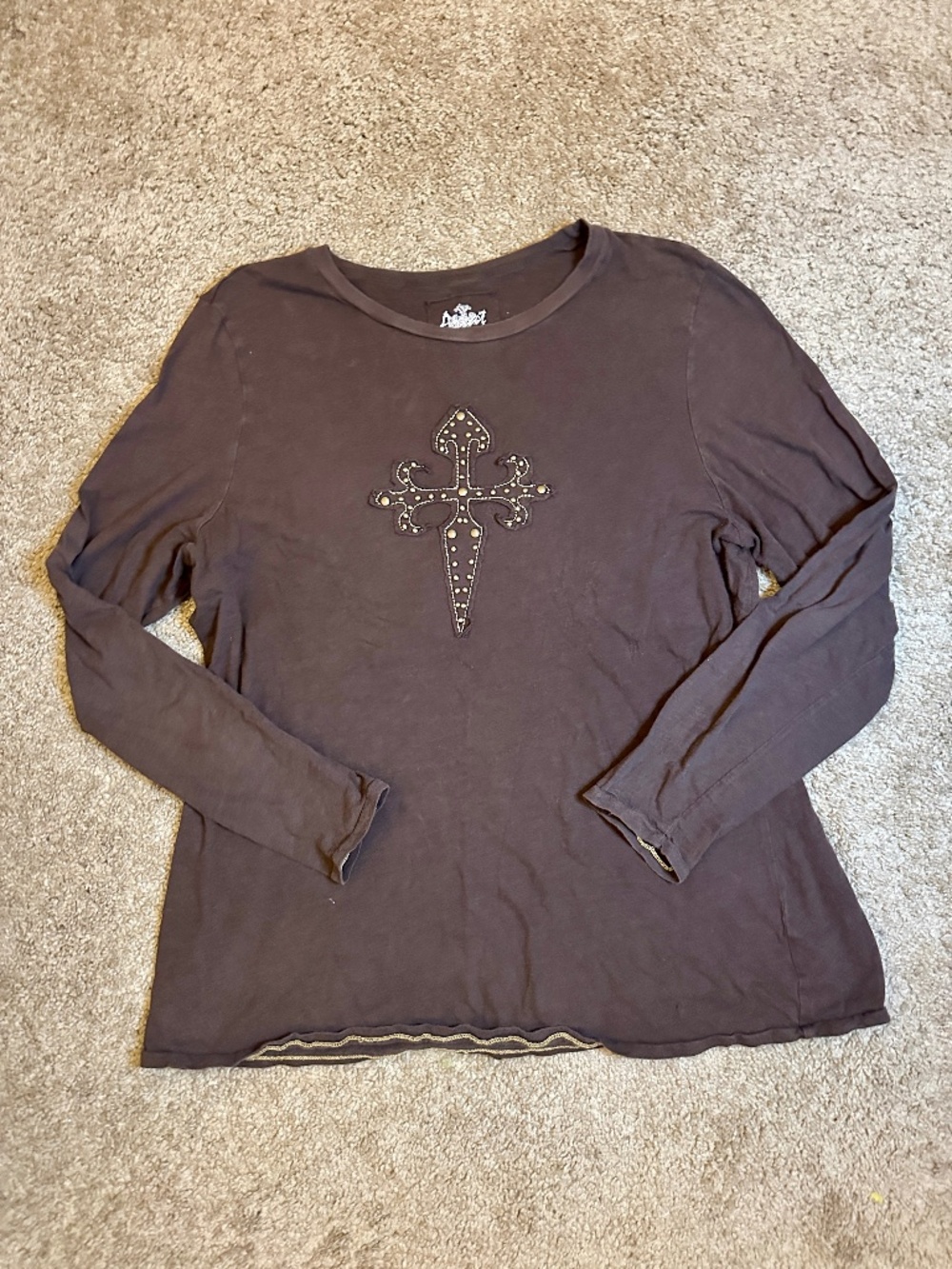 Brown and Gold Cross Detailed Shirt
